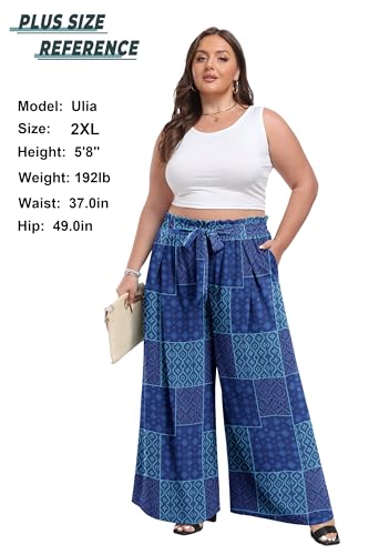 Lepunuo Womens Floral Wide Leg Casual Pants High Waisted Bohemian Print Tie Knot Business Work Trousers - Image 5