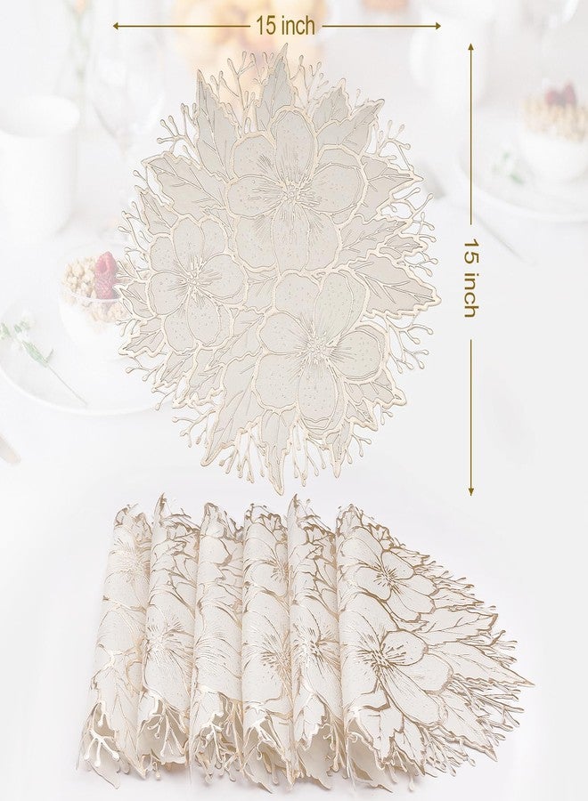 Mabbcoo Placemats Set of 6, Gold White Place Mats Pressed Plum Flowers Vinyl Round Table Mats Washable for Dining Table Christmas Holiday Decorations - Image 5