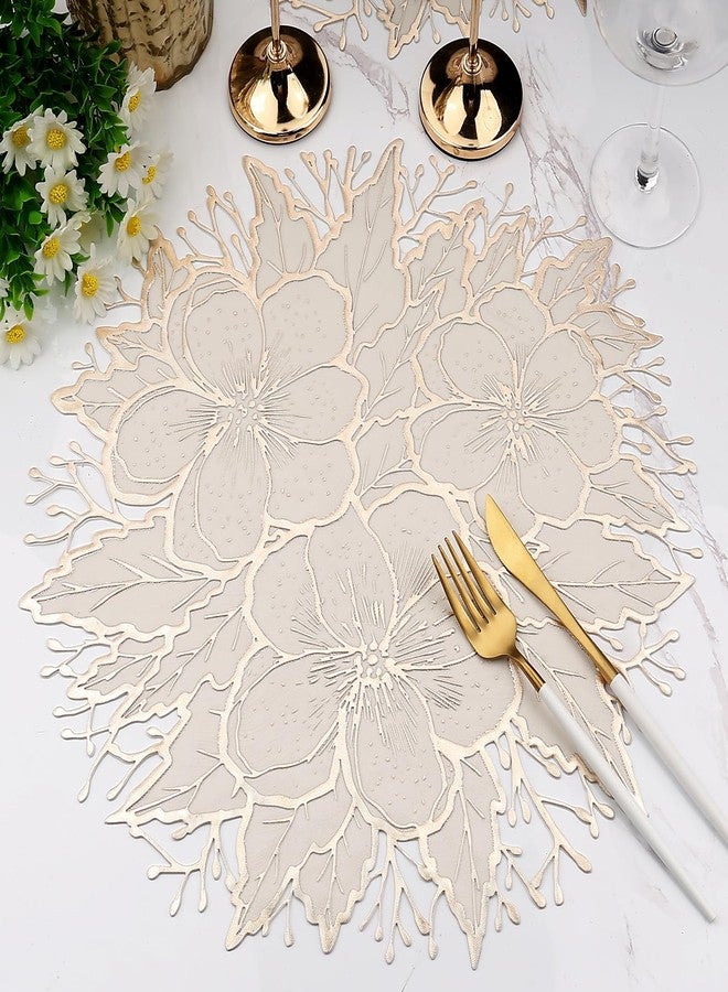 Mabbcoo Placemats Set of 6, Gold White Place Mats Pressed Plum Flowers Vinyl Round Table Mats Washable for Dining Table Christmas Holiday Decorations - Image 4