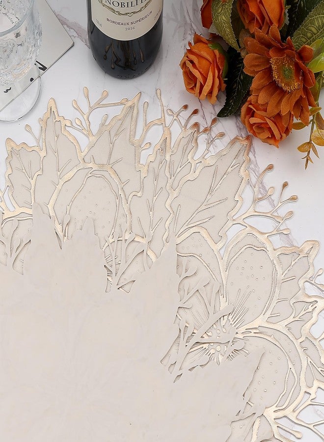 Mabbcoo Placemats Set of 6, Gold White Place Mats Pressed Plum Flowers Vinyl Round Table Mats Washable for Dining Table Christmas Holiday Decorations - Image 3
