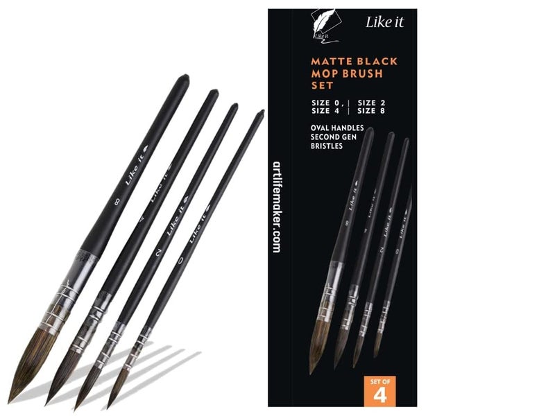 Like-It Artist Professional Painting Brushes (Matte Black MOP Brush Set of 4) - Image 1