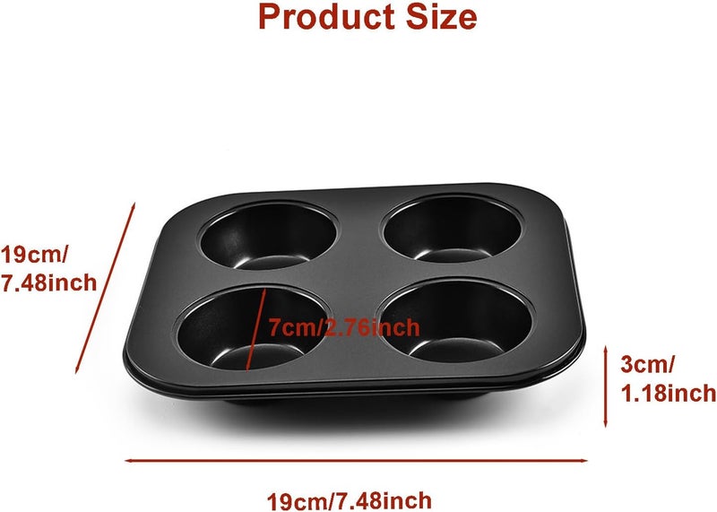 Ragyzity 4 Cup Muffin Pan, Bakeware Non-stick Cupcake Baking Pan Mini Pie Pans, Air Fryer Small Oven Cupcake Baking Pan Non Stick No Toxic Bakeware, Heavy Duty Carbon Steel Muffin Tray for Oven Baking (2PCS) - Image 3