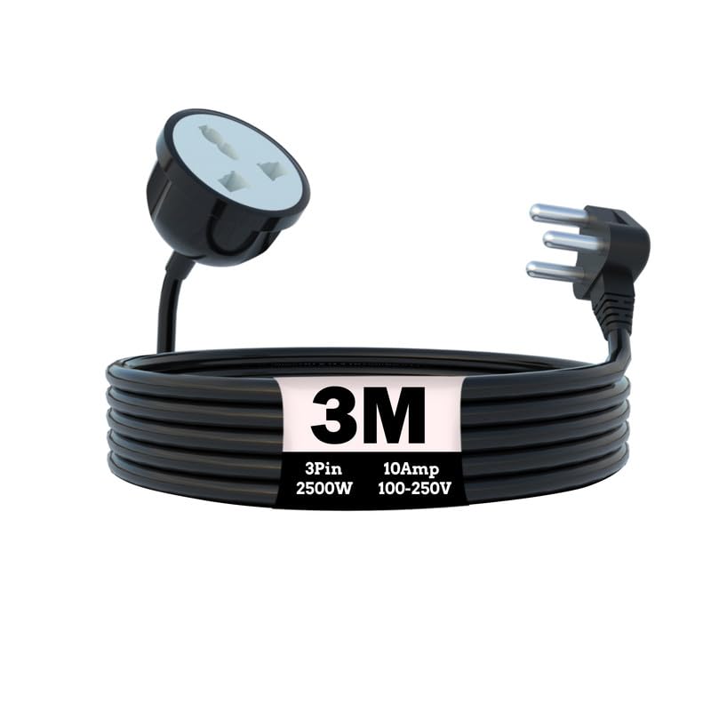 MX 3 Pin Plug Extension Cord with Heavy Duty Long Wire Cord, Single Outlet Socket 2500W 10A Expandable Electric Extension, Surge Protection & Child Safety Shutter, Black 3 MTR - Image 1