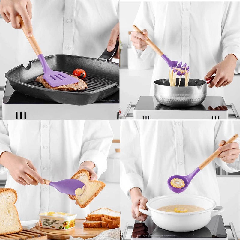 Keidason Kitchen Silicone Cookware Set, 12-piece Non-stick Cookware, Heat-resistant, BPA-free, Cooking Tools, Stirring Kitchen Tool Set (Purple) - Image 3