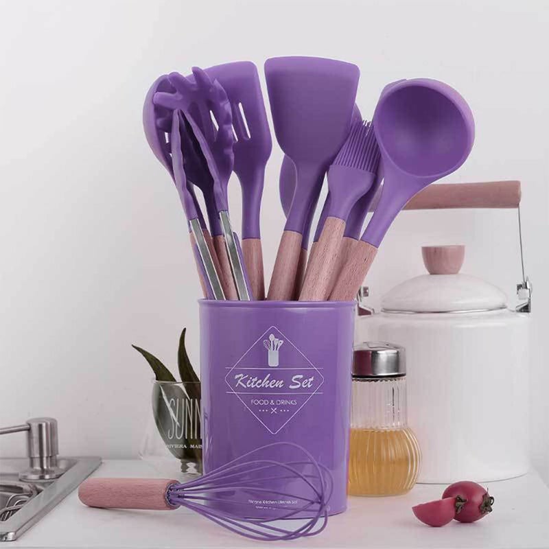 Keidason Kitchen Silicone Cookware Set, 12-piece Non-stick Cookware, Heat-resistant, BPA-free, Cooking Tools, Stirring Kitchen Tool Set (Purple) - Image 5
