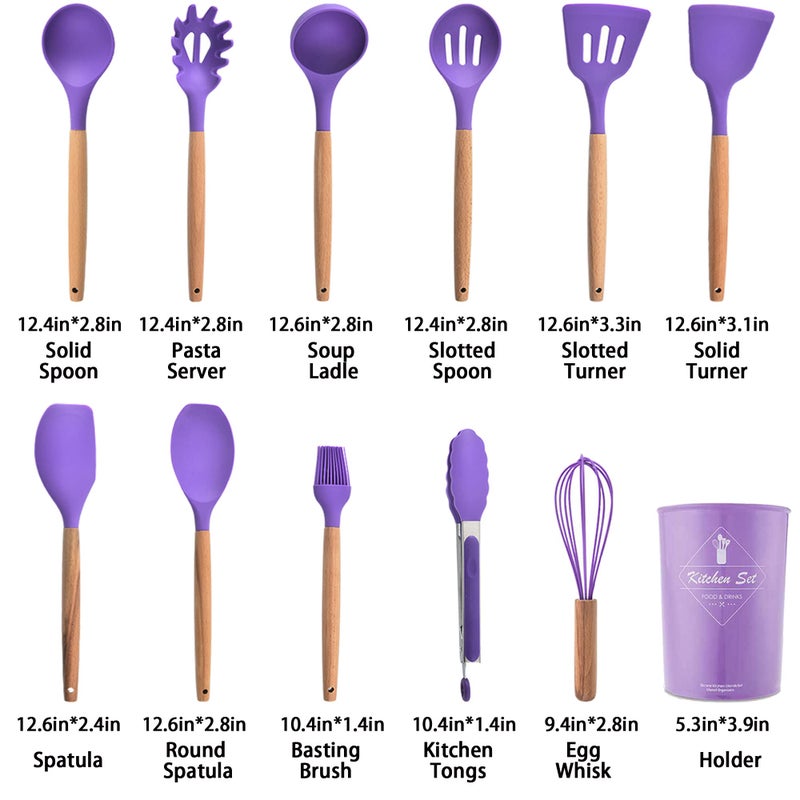 Keidason Kitchen Silicone Cookware Set, 12-piece Non-stick Cookware, Heat-resistant, BPA-free, Cooking Tools, Stirring Kitchen Tool Set (Purple) - Image 2