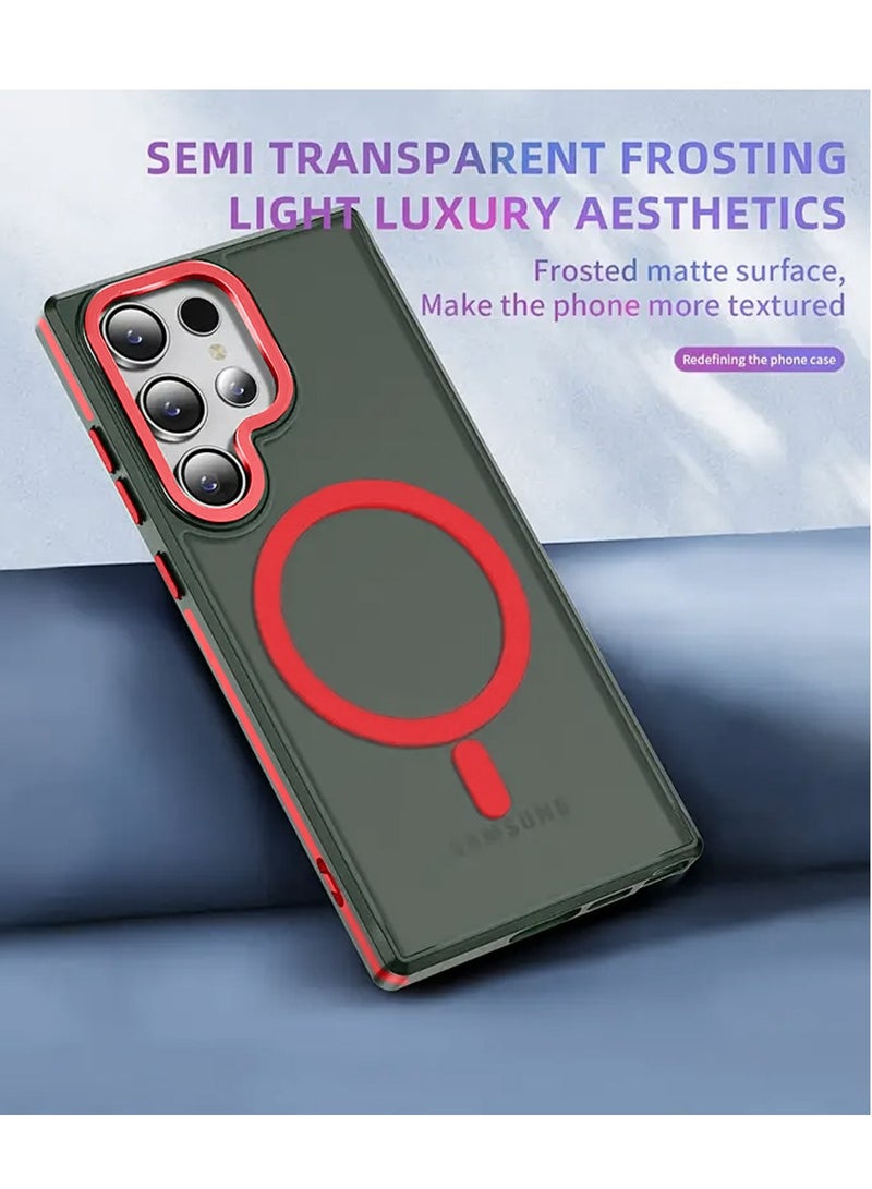 Techie جراب خلفي شفاف من ماج سيف مع واقي معدني بارز لعدسة الكاميرا لهاتف سامسونج جالكسي S24 ألترا 2024 - حماية من السقوط بدرجة عسكرية، ومضاد لبصمات الأصابع ومضاد للاصفرار - أحمر غير لامع - Image 5