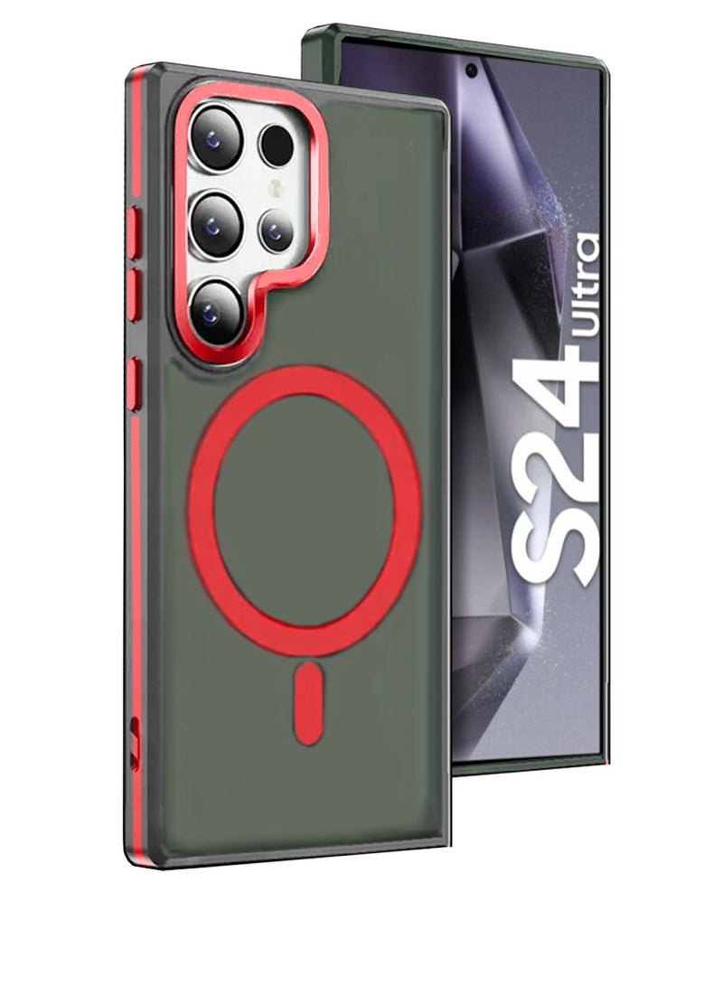 Techie جراب خلفي شفاف من ماج سيف مع واقي معدني بارز لعدسة الكاميرا لهاتف سامسونج جالكسي S24 ألترا 2024 - حماية من السقوط بدرجة عسكرية، ومضاد لبصمات الأصابع ومضاد للاصفرار - أحمر غير لامع - Image 1