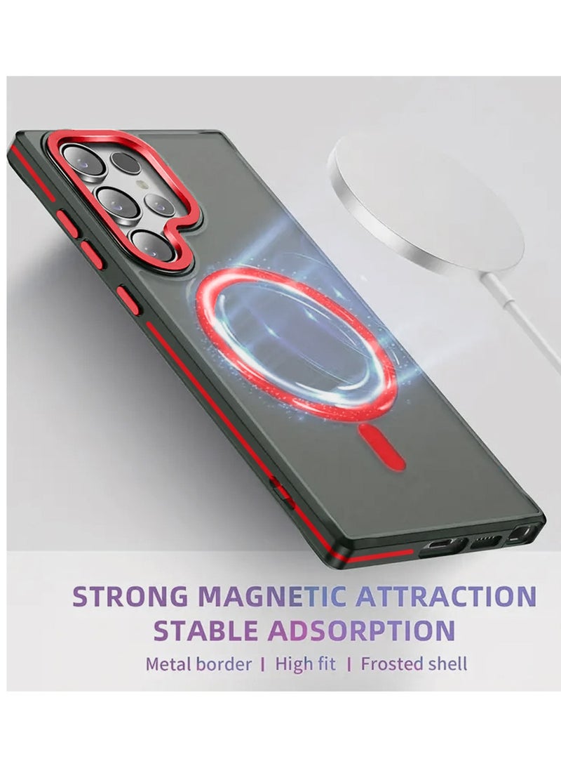 Techie جراب خلفي شفاف من ماج سيف مع واقي معدني بارز لعدسة الكاميرا لهاتف سامسونج جالكسي S24 ألترا 2024 - حماية من السقوط بدرجة عسكرية، ومضاد لبصمات الأصابع ومضاد للاصفرار - أحمر غير لامع - Image 3