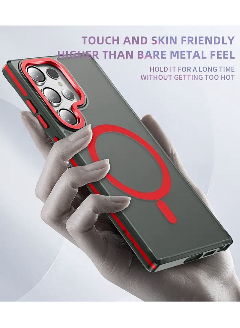 Techie جراب خلفي شفاف من ماج سيف مع واقي معدني بارز لعدسة الكاميرا لهاتف سامسونج جالكسي S24 ألترا 2024 - حماية من السقوط بدرجة عسكرية، ومضاد لبصمات الأصابع ومضاد للاصفرار - أحمر غير لامع - Image 2