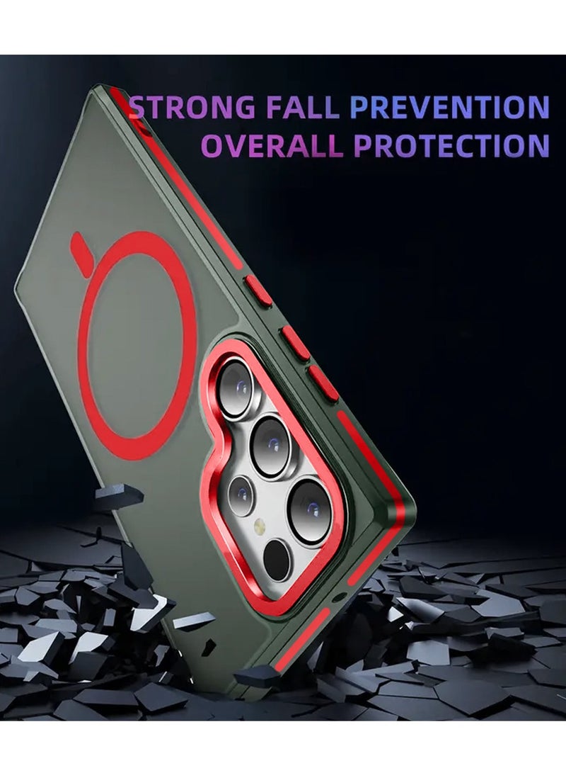 Techie جراب خلفي شفاف من ماج سيف مع واقي معدني بارز لعدسة الكاميرا لهاتف سامسونج جالكسي S24 ألترا 2024 - حماية من السقوط بدرجة عسكرية، ومضاد لبصمات الأصابع ومضاد للاصفرار - أحمر غير لامع - Image 4