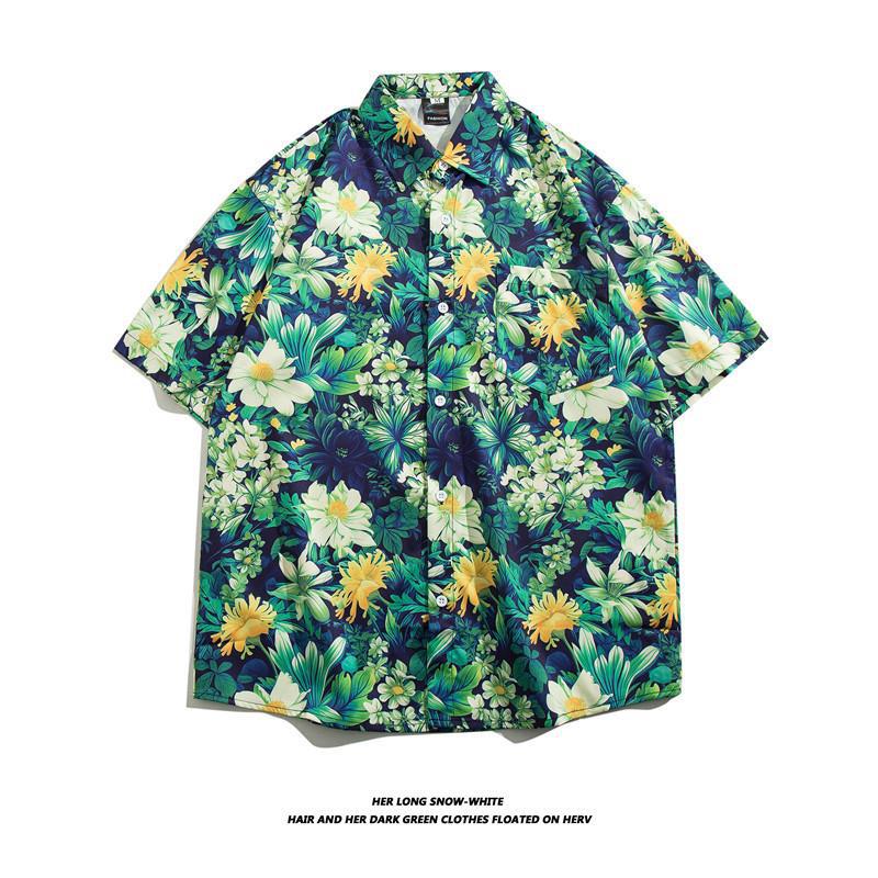 Summer Ins Vintage Floral Printed Short-Sleeved Shirt Men'S Fashion Brand Street Bf Lazy Style Couple Flower Shirt Jacket - Image 1