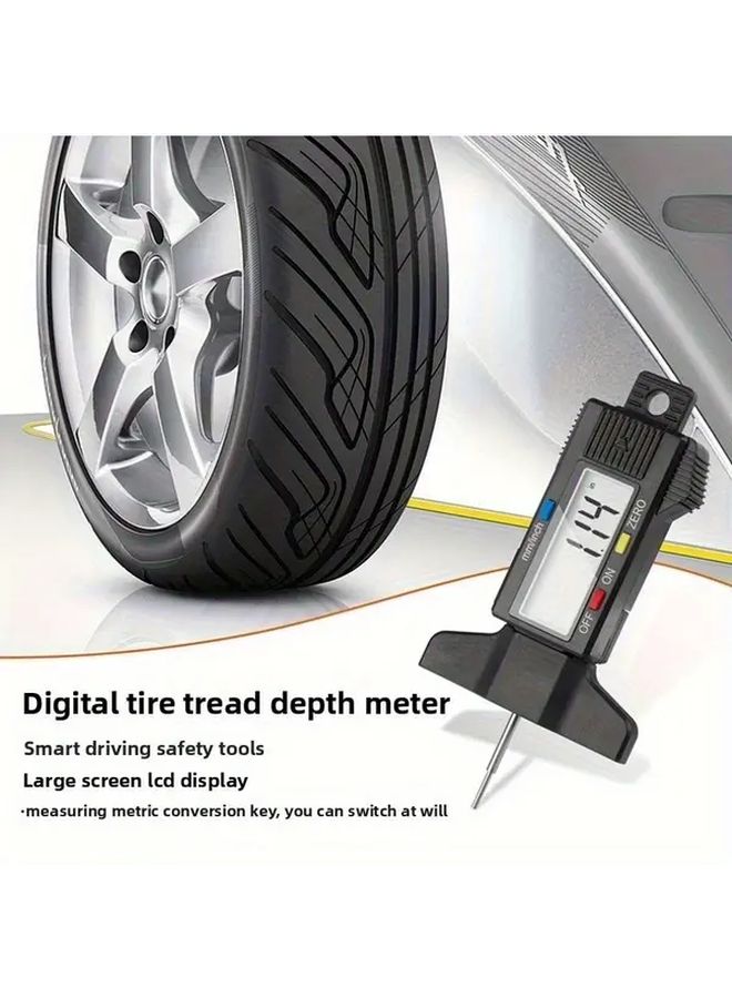 Silvery Digital Tyre Tread Depth Gauge with LCD Display Heavy Duty Tire Measuring Tool for Motorcycles SUVs Trucks Winter Tyre Inspection Durable Compact Design Rugged Build - Image 1