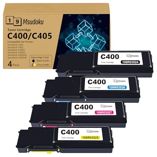 Msudoku VersaLink C400/C405 Extra High Yield Toner Cartridge 4-Pack 106R03524 106R03525 106R03526 106R03527 Replacement for Xerox VersaLink C400 C405 C400D C405N C400DN C405DN (Black, Cyan, Magenta, Yellow) - Image 1