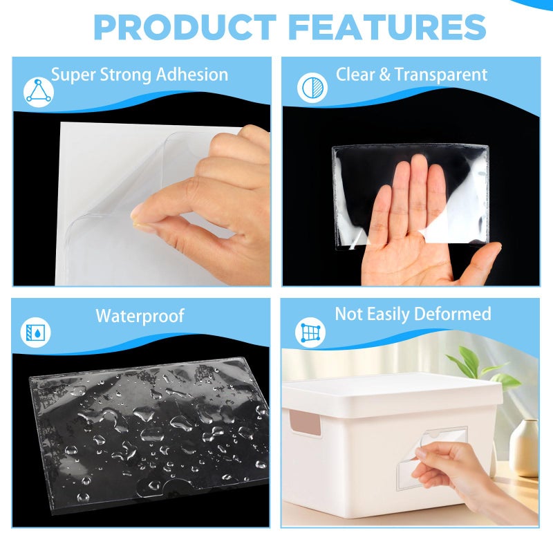 Joyberg 56 Pack Clear Self-Adhesive Pockets, 3" x 5" Index Card Pockets with Top Open Loading, PVC Label Holders for Organizing Storage Bins, Library Card, Drawer, and Protecting Your Cards - Image 3