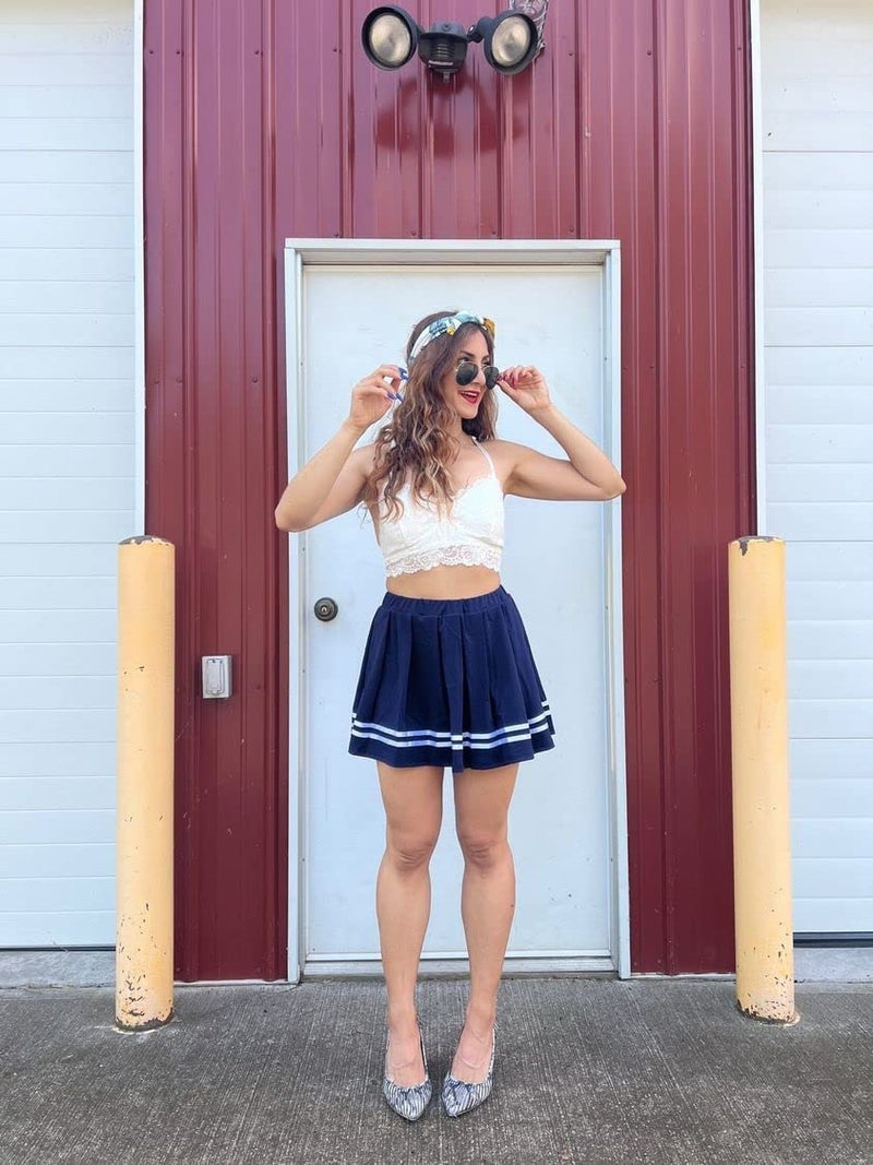 Avidlove Womens Pleated Skirt High Waisted School Girl Skirts Navy Blue Pleated Skirt(Navy Blue；L) - Image 3