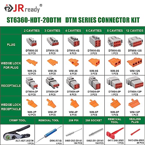JRready ST6360 Deutsch DTM Connector Crimp Tool Kit,Deutsch Crimp Tool and 2 3 4 6 8 12 Pin Connectors With Solid Contact,Size 20 Solid Terminal 20-22AWG For Automotive Electrical Plug Connectors - Image 2