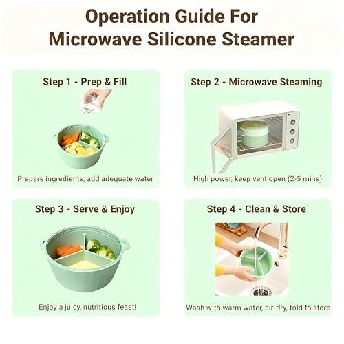 CHOUYUHE 2-Tier Silicone Microwave Steamer, Divided Compartments with Lid, Stackable Food Container, Sage Green - Image 4