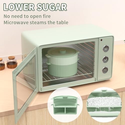 CHOUYUHE 2-Tier Silicone Microwave Steamer, Divided Compartments with Lid, Stackable Food Container, Sage Green - Image 5