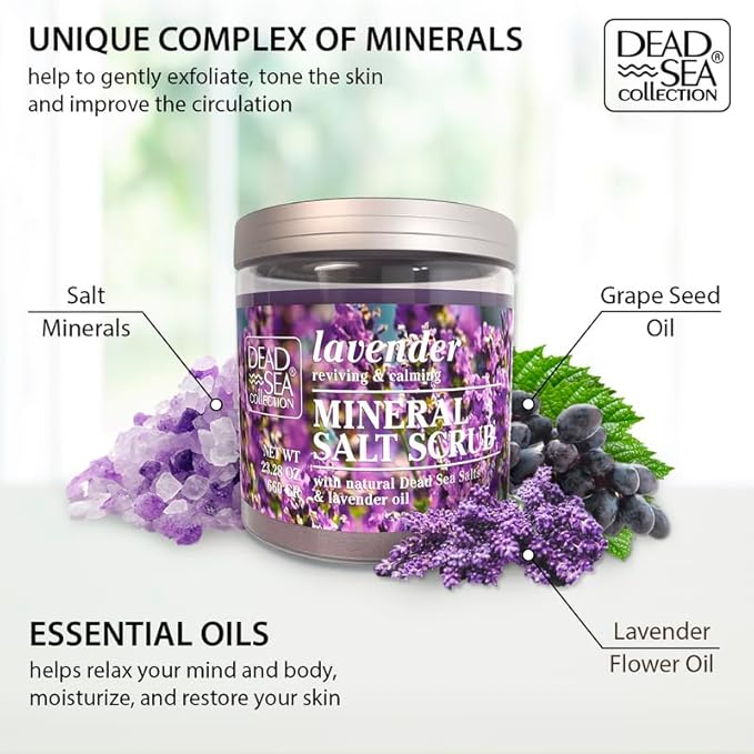 Dead Sea Collection Body Scrub with Himalayan Pink Salt and Dead Sea Minerals Hydrating Moisturising Softening Nourishing with Botanical Oils 660g - Image 2