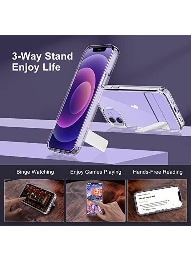 جي تيك حافظة لهاتف آيفون 12 12 برو مقاس 6.1 بوصة مع حامل يدعم الشحن اللاسلكي، غطاء نحيف مقاوم للصدمات، حامل معدني ثلاثي الاتجاهات شفاف - Image 4