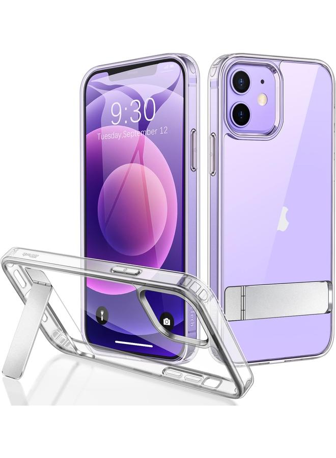 جي تيك حافظة لهاتف آيفون 12 12 برو مقاس 6.1 بوصة مع حامل يدعم الشحن اللاسلكي، غطاء نحيف مقاوم للصدمات، حامل معدني ثلاثي الاتجاهات شفاف - Image 1