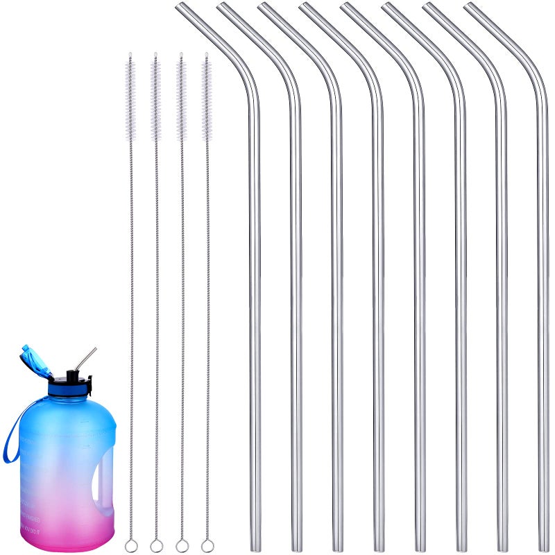 Geiserailie 8 Pieces 14 Inch Stainless Steel Straws Long Drinking Straws for 100 oz Tumblers Extra with 4 Pieces Cleaning BrushSilver