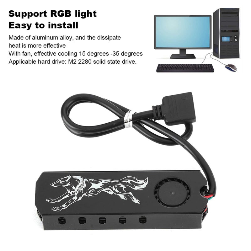 مشتت حرارة مع مروحة RGB لـ SSD من نوع M2 2280 مصنوع من سبائك الألومنيوم لجهاز الكمبيوتر المكتبي، يوفر تبريدًا فعالًا بزاوية 15-35 درجة. - Image 4