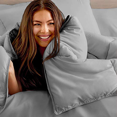 Homespun Soft Microfibre Comforter Blanket Lightweight Reversible Quilt Duvet All Weather, Double Bed, Light Grey Color - Image 2