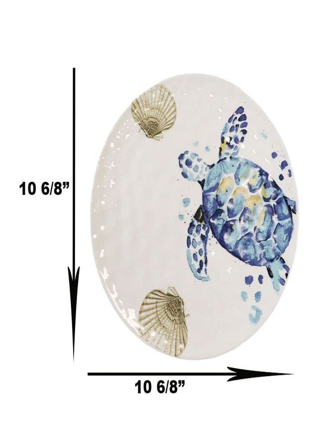 Ebros Gift Ebros Nautical Marine Coastal Blue And White Sea Turtle Ceramic Dinnerware For Beach Party Hosting Kitchen And Dining Earthenware Serveware (Round Dinner Plate 11"D, 1) - Image 3