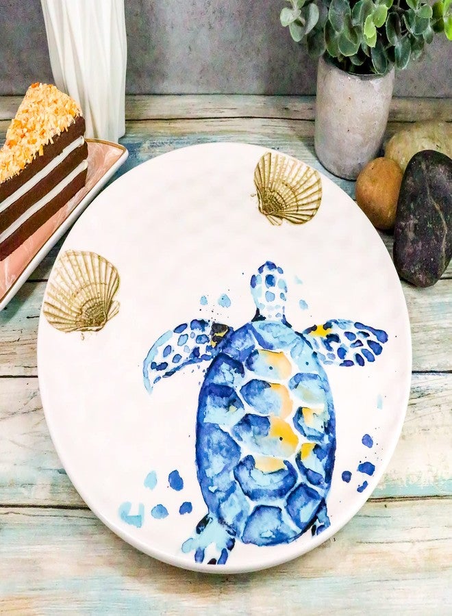 Ebros Gift Ebros Nautical Marine Coastal Blue And White Sea Turtle Ceramic Dinnerware For Beach Party Hosting Kitchen And Dining Earthenware Serveware (Round Dinner Plate 11"D, 1) - Image 2