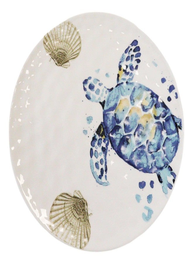 Ebros Gift Ebros Nautical Marine Coastal Blue And White Sea Turtle Ceramic Dinnerware For Beach Party Hosting Kitchen And Dining Earthenware Serveware (Round Dinner Plate 11"D, 1) - Image 1