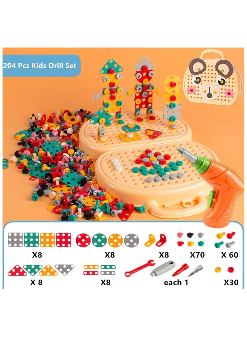 Magic Montessori Screw and Drill Puzzle Toy Set, 204 Pcs Kids Drill Set Stem Learning Toys for 3-12 Year Old Boys Girls,Construction Engineering Building Block Games with Toy Screw Driver Tool Set (Yellow Puppy) - Image 2