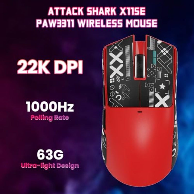 ATTACK SHARK X11SE Wireless Gaming Mouse 63g Superlight With PixArt PAW3311 Sensor 22000 DPI Tri-Mode BT 2.4Ghz Wired 1000Hz Polling rate 300mAh Battery Dual Driver for PC Xbox Mac Red - Image 2