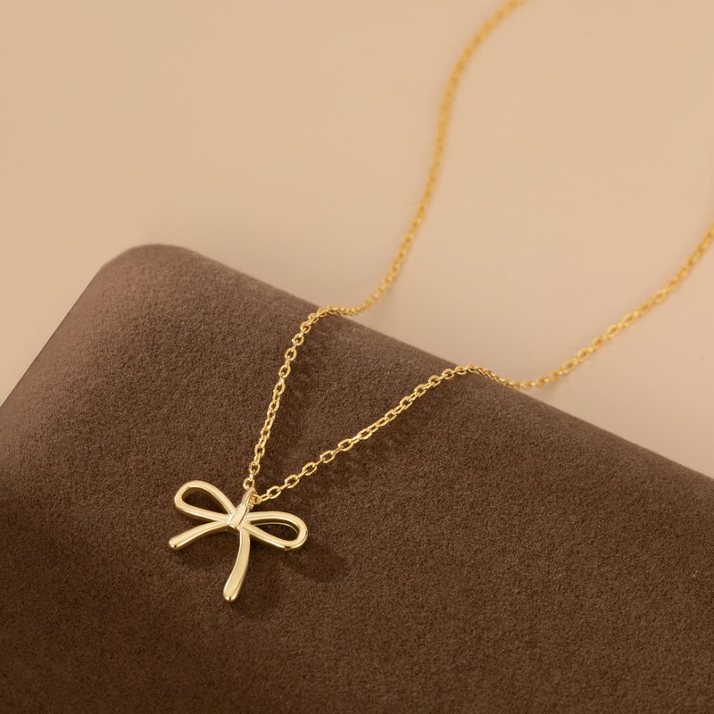 SLUYNZ Solid 925 Sterling Silver Bow Choker Necklace for Women Teen Girls Simple Bowknot Pendant Necklace (B-Gold Plated) - Image 5