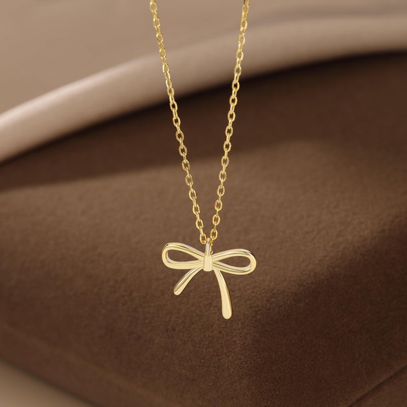 SLUYNZ Solid 925 Sterling Silver Bow Choker Necklace for Women Teen Girls Simple Bowknot Pendant Necklace (B-Gold Plated) - Image 4