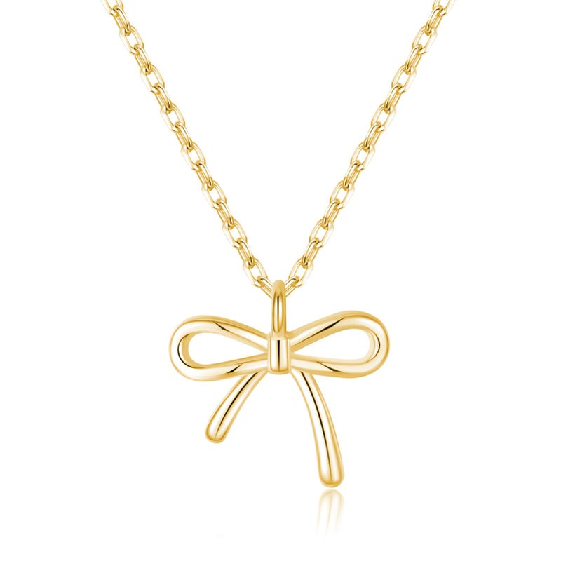 SLUYNZ Solid 925 Sterling Silver Bow Choker Necklace for Women Teen Girls Simple Bowknot Pendant Necklace (B-Gold Plated) - Image 1