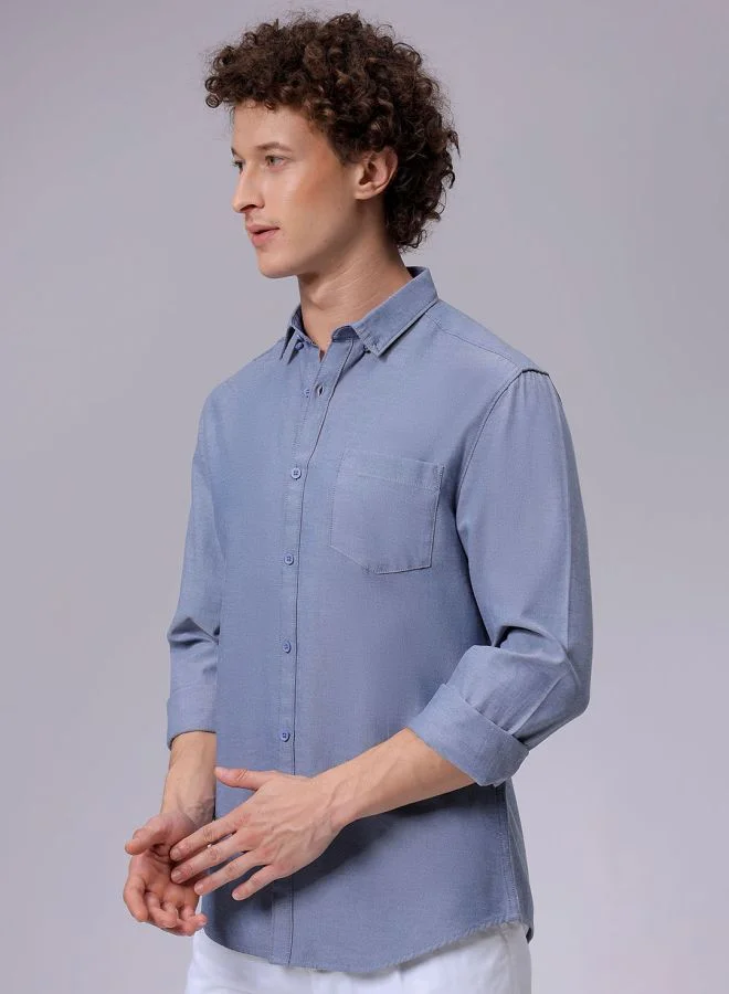 The Indian Garage Co Men Slim Fit Solid Full Sleeves Cutaway Collar Casual Shirt