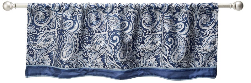 madison park Madison Park Aubrey Faux Silk Paisley Jacquard Rod Pocket Curtain for Living Room Kitchen Bedroom and Dorm 50 in x 18 in Navy