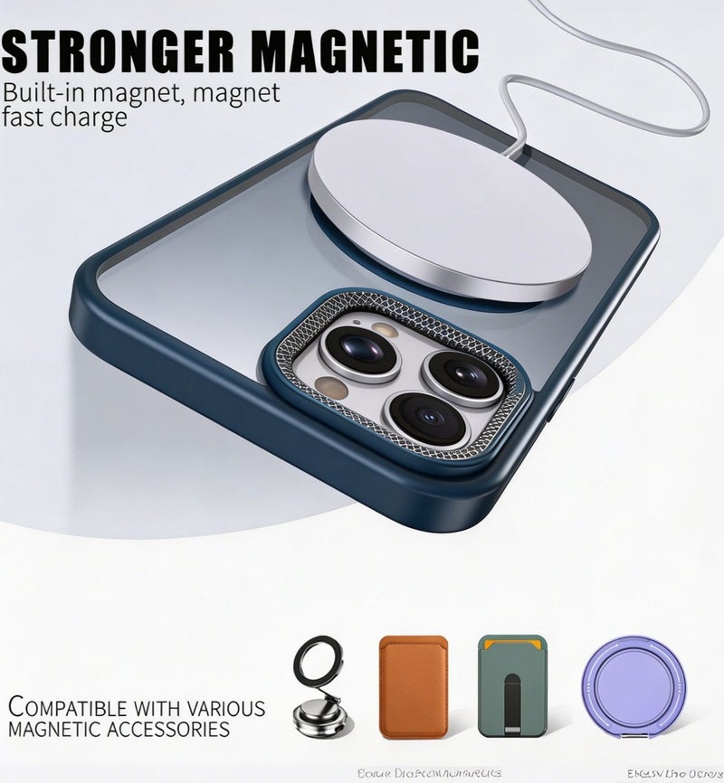 for iPhone 15 Pro Max Case Compatible with MagSafe,Magnetic Phone Case for iPhone 15 Pro Max,Diamond Texture Matte Anti-Fingerprint Shockproof Luxury INS Style Protective Cover Dark Blue - Image 2