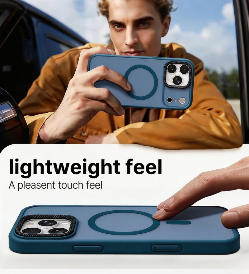 for iPhone 15 Pro Max Case Compatible with MagSafe,Magnetic Phone Case for iPhone 15 Pro Max,Diamond Texture Matte Anti-Fingerprint Shockproof Luxury INS Style Protective Cover Dark Blue - Image 4