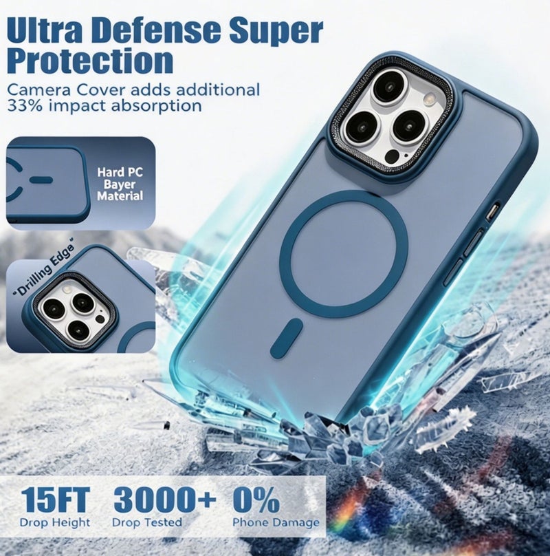 for iPhone 15 Pro Max Case Compatible with MagSafe,Magnetic Phone Case for iPhone 15 Pro Max,Diamond Texture Matte Anti-Fingerprint Shockproof Luxury INS Style Protective Cover Dark Blue - Image 3