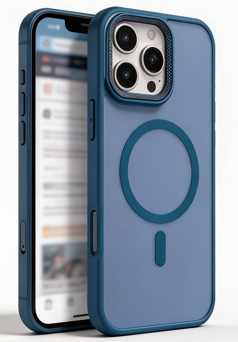 for iPhone 15 Pro Max Case Compatible with MagSafe,Magnetic Phone Case for iPhone 15 Pro Max,Diamond Texture Matte Anti-Fingerprint Shockproof Luxury INS Style Protective Cover Dark Blue - Image 1