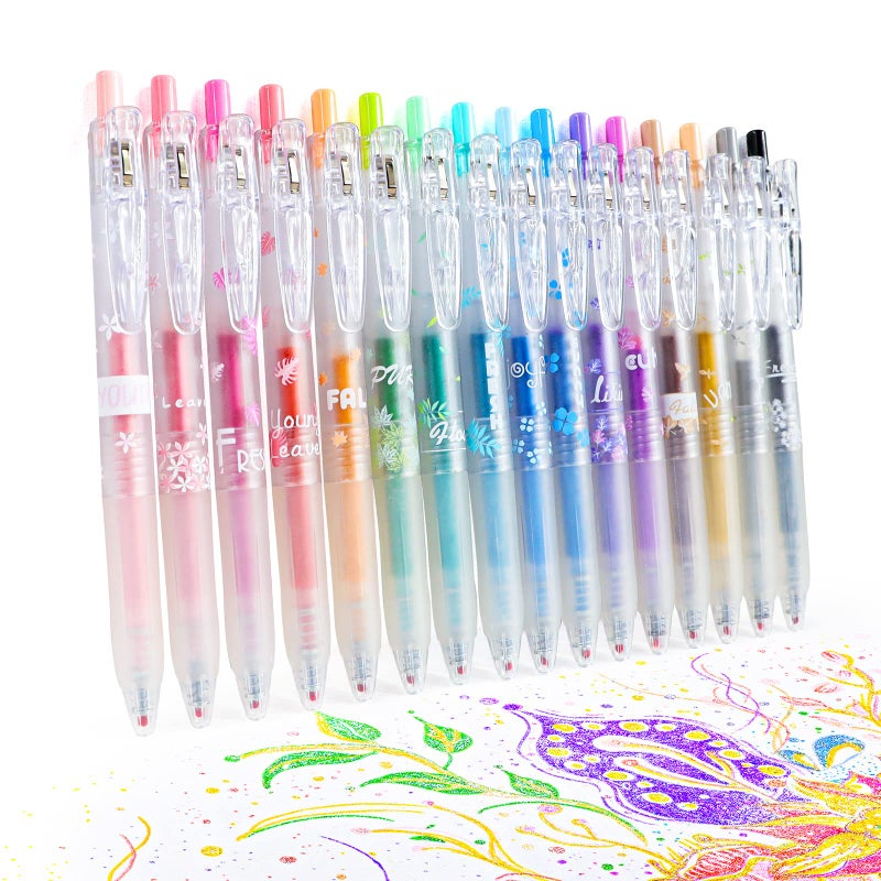 HANKU Glitter Gel Pens, 16 Colors Metallic Glitter Pens for Adult Coloring Books, Drawing, DIY Crafts - Retractable Sparkle Gel Ink Markers, Journaling & Scrapbooking Supplies - Image 1