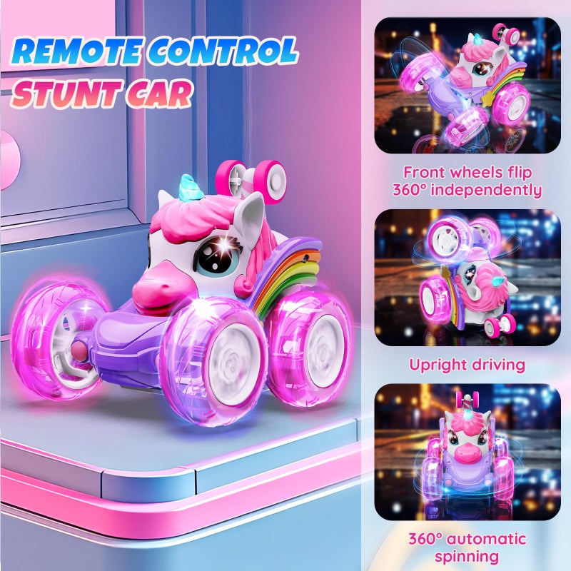 Motivekit Unicorn Remote Control Car Toys for Girl - 360Â° Rotating Pink RC Stunt Cars 4WD Remote Cars for Kids, 2.4GHz Toy Car with LED Lights, Birthday Gift for 3 4 5 6 7 8 9 Year Old Girl - Image 5