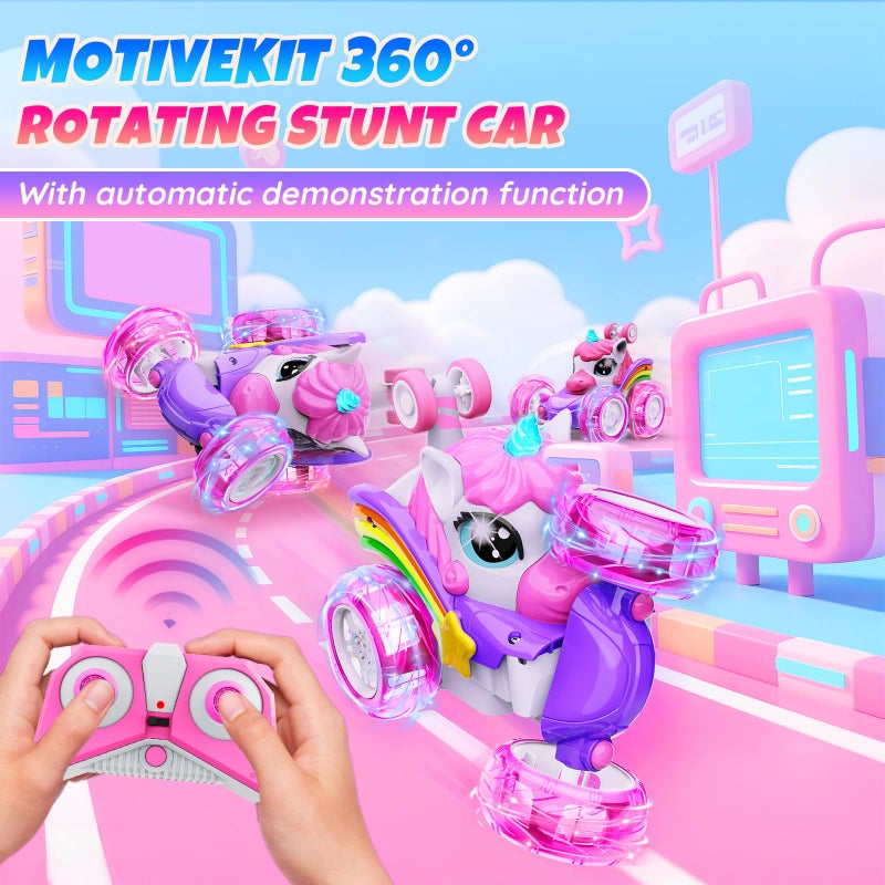 Motivekit Unicorn Remote Control Car Toys for Girl - 360Â° Rotating Pink RC Stunt Cars 4WD Remote Cars for Kids, 2.4GHz Toy Car with LED Lights, Birthday Gift for 3 4 5 6 7 8 9 Year Old Girl - Image 4