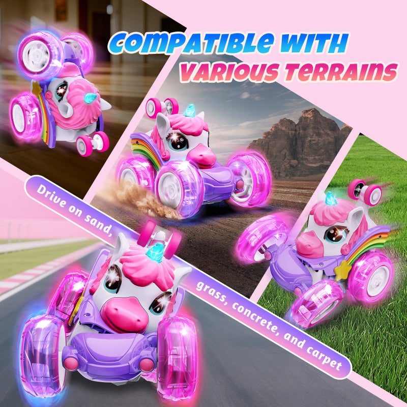 Motivekit Unicorn Remote Control Car Toys for Girl - 360Â° Rotating Pink RC Stunt Cars 4WD Remote Cars for Kids, 2.4GHz Toy Car with LED Lights, Birthday Gift for 3 4 5 6 7 8 9 Year Old Girl - Image 3