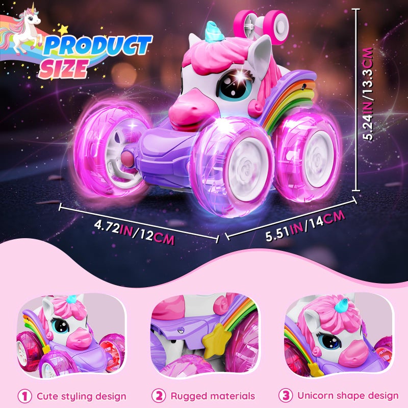 Motivekit Unicorn Remote Control Car Toys for Girl - 360Â° Rotating Pink RC Stunt Cars 4WD Remote Cars for Kids, 2.4GHz Toy Car with LED Lights, Birthday Gift for 3 4 5 6 7 8 9 Year Old Girl - Image 2