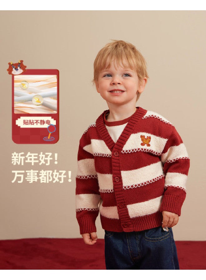Boys' Casual Cardigan Sweater Chinese New Year Outfit Winter Warm Baby Top For Children Girls - Image 1