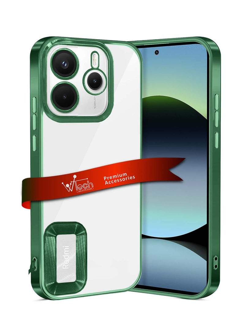 Wtech Xiaomi Redmi Note 14 5G 2024 PU Luxury Plating Raised Lips Camera Hole Case Cover - Dark Green - Image 1